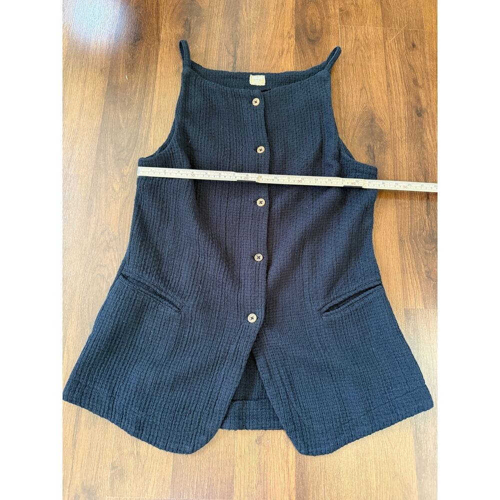 Free People Free-est Coastal Classy Tank Top Black Sz XL Cotton Waffle Button - Picture 4 of 6